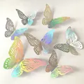 Holographic iridescent 3D hollow paper butterfly wall stickers for home decoration - Style C / 12 Pcs/Set / Metallic Silver