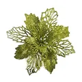 Green glitter artificial Christmas flower for holiday tree decorations and DIY crafts - 24cm Flower Head / 1 Brush / Light Green