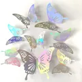 3D hollow-out holographic butterfly wall stickers for home and wedding party decor - Style E / 12 Pcs/Set / Metallic Silver