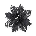 Sparkling black artificial glitter poinsettia flower for Christmas tree DIY decoration - 24cm Flower Head / 1 Brush / Black