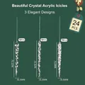Detailed view of clear acrylic icicle ornaments with specific size dimensions. - 24 Pcs/Set / Clear White