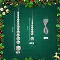 Detailed view of 12pcs beaded pearl Christmas pendants with measurements and 5m string - Pearl Beaded Hanging Ornament / 12-Piece Set (With 5m Silver Wire) / White