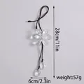 Elegant crystal flower car rearview mirror hanging ornament with teardrop pendants, 28cm length - Style C Transparent White Water Drop Double Layer Flower / Bag Packaging