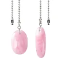 Close-up of pink rose quartz oval pendants with silver bead chains for decoration - Rose Quartz Style / Two-Piece Set / Pink