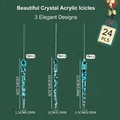 Set of 24 blue crystal acrylic Christmas icicle ornaments in three elegant designs - 24 Pcs/Set / Blue