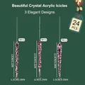 Detailed specs of 24pcs pink acrylic icicle ornaments in three elegant designs - 24 Pcs/Set / Pink
