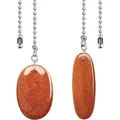 Détail de pendentifs ovales en pierre de soleil avec chaînes à billes pour ventilateurs. - Rouge Orangé