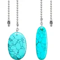 Détail des chaînes de ventilateur de plafond avec pendentifs ovales en turquoise. - Bleu sarcelle