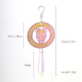 Vue détaillée du carillon éolien hibou 3D coloré avec dimensions du pendentif en cristal - Comme indiqué / 5cm Chouette Arc-en-ciel + 55mm Cristal AB