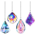 Set of four iridescent crystal suncatchers hanging on metal ball chains for lamp decor - Assorted Designs Set / 4pcs Diamond Ball Crystal Ball Dragon Eye Pipa