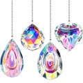 Set of faceted iridescent crystal suncatcher pendants with silver bead chains - Includes Heart Teardrop And Sphere / 4pcs Pipa Crystal Ball Dragon Eye Heart
