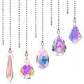 Colorful iridescent crystal suncatcher pendants with metal ball chains for decor - Five Cutting Shapes Set / 5pcs Pointed Bead Gourd Grid Dragon Eye Maple Leaf