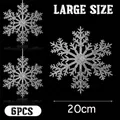 Juego de 6 adornos grandes de copos de nieve plateados con purpurina de 20 cm para Navidad - 20cm (Pack de 6) / Transparente