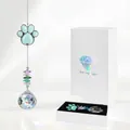 Crystal suncatcher featuring blue paw print stone and premium white gift box packaging detail - Cat's Eye Paw Memorial Style / Box Packaging / Blue