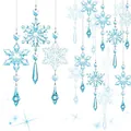 15 pieces of hanging crystal-like blue snowflake and teardrop Christmas ornaments - Snowflake and Teardrop Ornament Set / 15pcs / Blue
