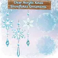 Detailed view of clear acrylic Christmas snowflake and teardrop hanging ornaments - 15-Piece Set with Line / Blue
