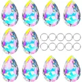 Detailed view of 10-piece AB color teardrop crystal prisms with metal rings - 10Pcs AB Colorful (With Rings) / 38mm Fat Waterdrop