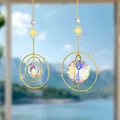 Zwei goldene Kristall-Sonnenfänger mit facettierten Glaskugeln für Regenbogenlicht - 2er Set (30cm Und 35cm) / Bauhinia Irisierend (2er-Set)