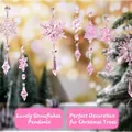 Set of lovely pink acrylic snowflake ornaments for festive Christmas tree decorations - 15-Piece Set with Line / Pink