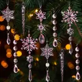 18-piece set of pink acrylic snowflake and icicle ornaments for Christmas tree decor - Set of 18 / Pink