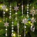 18pcs clear acrylic Christmas snowflake and icicle pendant set for holiday tree decor - Set of 18 / Champagne