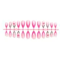Detailed view of pink French almond press-on nails with leopard print and 3D flowers - Pink Leopard French 3D Flower Style (XL-102-32) / 24 Pcs/Set