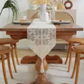 Vintage beige lace table runner with crochet cotton hollow design for rustic dining decor - Butterfly Floral - Pointed Pendant / Length 80 / Off White