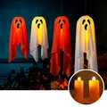 Set van vier oplichtende LED-geesthandlantaarns voor Halloween binnenhuisdecoratie - Schattige Geest Expressie (32435) / 30*90cm / Wit
