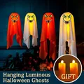Halloween lichtgevende hangende spooklantaarns in oranje en wit met LED-flikkerkaarsen - Bevreesde Geest Expressie (32435) / 30*90cm / Wit