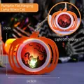 Halloween pumpkin flat hanging light with black cat silhouette and LED glowing effect - Black Cat Style
