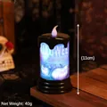 Halloween black LED candle lamp with glowing blue pumpkin design, 11cm height - Pumpkin Pattern