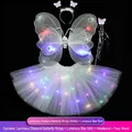 White LED butterfly wings and glowing tutu skirt fairy costume set for girls - One Size / Set / White