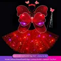 Glowing red butterfly costume set with LED wings, tutu, and wand - One Size / Set / Red