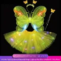 Glowing yellow butterfly wings and star tutu skirt set for girls fairy costume with wand - One Size / Set / Yellow