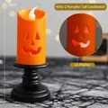 Halloween LED pumpkin candle with black candlestick stand for festive table decor - Pumpkin High Candlestick (H501-2)
