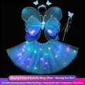 Blue LED glowing butterfly wings and star tutu set for girls' fairy costume party - One Size / Set / Blue