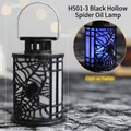 Decorative black spider web Halloween lantern with blue glowing LED light display - Hollow Spider Black (H501-3) / 10x6.3cm / Black