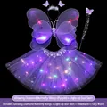 Glowing purple LED butterfly wing fairy costume set with star skirt and wand - One Size / Set / Purple