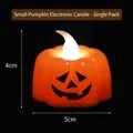 Halloween glowing pumpkin LED candle light, orange jack-o-lantern decor, 5x4cm size - Pumpkin Smiley Face / Single Piece