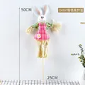 Easter bunny scarecrow stake decoration in pink plaid dress with 50cm bamboo stick - Stick Style (CH397) / 50cm / Pink