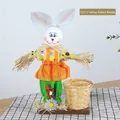Decorative yellow Easter bunny scarecrow figurine with a handcrafted bamboo basket - Yellow Rabbit / 1 Piece