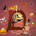 Halloween wall stickers featuring cartoon skeleton and jack-o-lantern scene decoration - Skeleton Pumpkin Style (HYG-203)