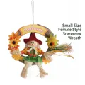 Decorative small female scarecrow wreath featuring sunflowers and a Welcome sign for Halloween - Small Size Women's Style