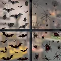 Spooky Halloween window static stickers with bats, spiders, and detailed spider webs. - Spider Bat Style (HYW-15)
