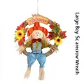 Large male scarecrow wreath with sunflowers and autumn leaves for Halloween decor - Large Size Men's Style