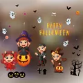 Leuke Halloween-muurstickers met heksen, pompoenen, spoken en vleermuizen voor ramen - Chibi Personages Set Stijl (HYW008)