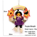 Halloween hanging wreath with purple witch scarecrow figure for festive wall decor - Purple Clothes Witch Wreath