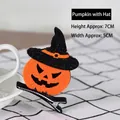 Halloween felt pumpkin hair clip with black witch hat, dimensions 7x5cm, festive SKU - Pumpkin with Black Hat Hair Clip (W175)