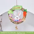 Easter bunny straw wreath with pink flower and carrot decor, 16x21cm decorative hanging - Pink Flower Wreath / 16x21cm