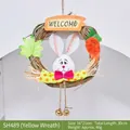Handmade Easter bunny straw wreath with carrot and bells hanging decoration for home - Yellow Wreath / 16x21cm
